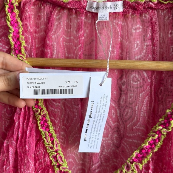 NWT Poupette St Barth Silk Pink Sea Water Poncho Nava Size OS - Picture 5 of 9